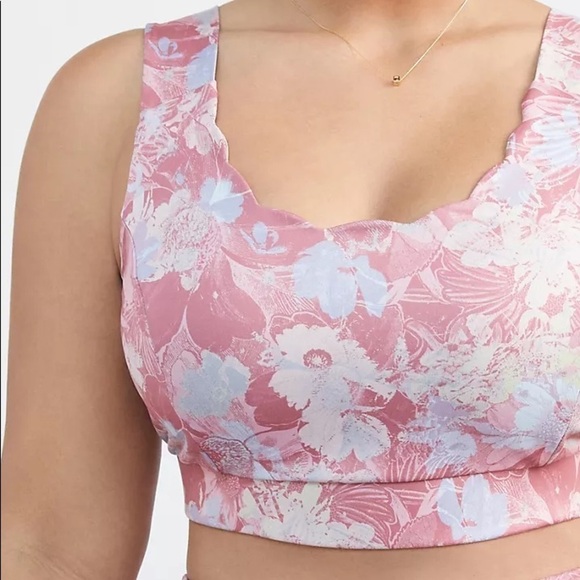 Anthropologie Daily Practice Allie Sports Bra Floral Size L Scalloped Pink NWT - Picture 1 of 13